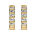 Gold Vermeil 1/10 Cttw Diamond Ribbed Design Hoop Earrings