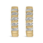 Gold Vermeil 1/10 Cttw Diamond Ribbed Design Hoop Earrings