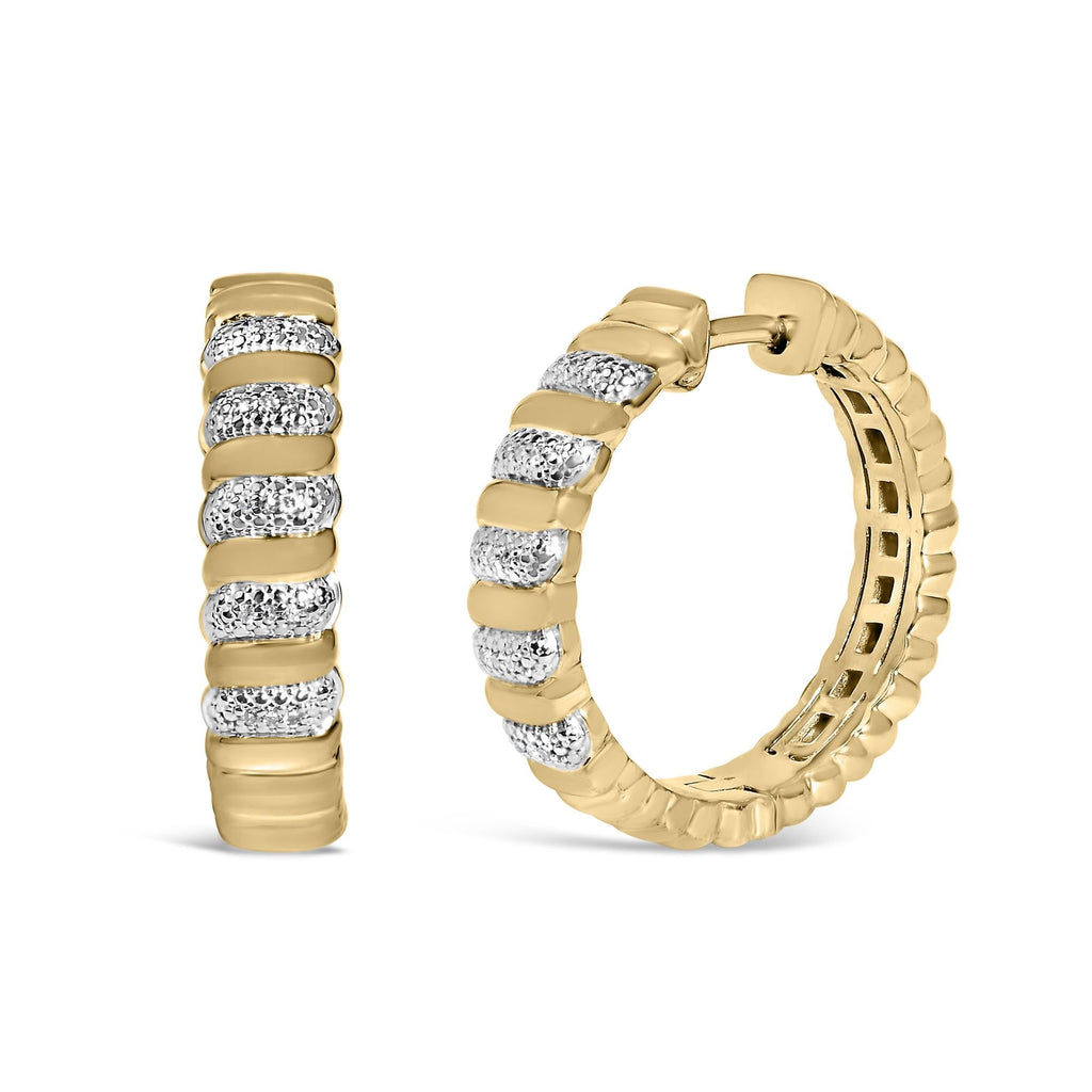 Gold Vermeil 1/10 Cttw Diamond Ribbed Design Hoop Earrings