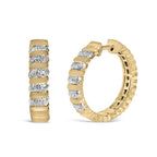Gold Vermeil 1/10 Cttw Diamond Ribbed Design Hoop Earrings