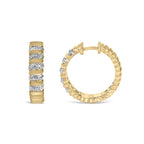 Gold Vermeil 1/10 Cttw Diamond Ribbed Design Hoop Earrings