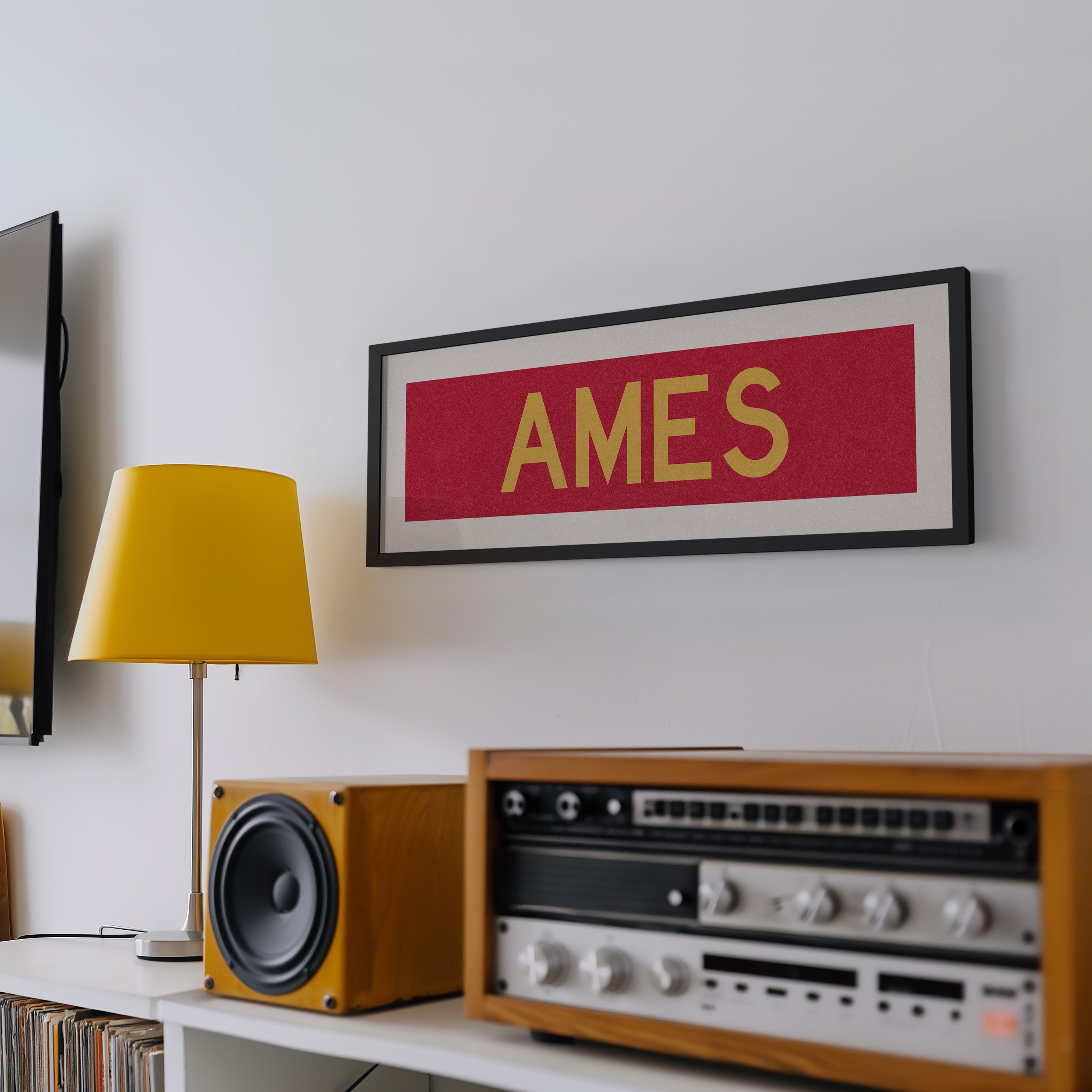 Framed Ames Red and Gold Bus Scroll