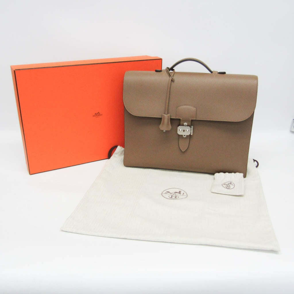Hermès // Taurillon Clemence Leather Sac à Dépêches Briefcase // Etoupe Gray // Pre-Owned