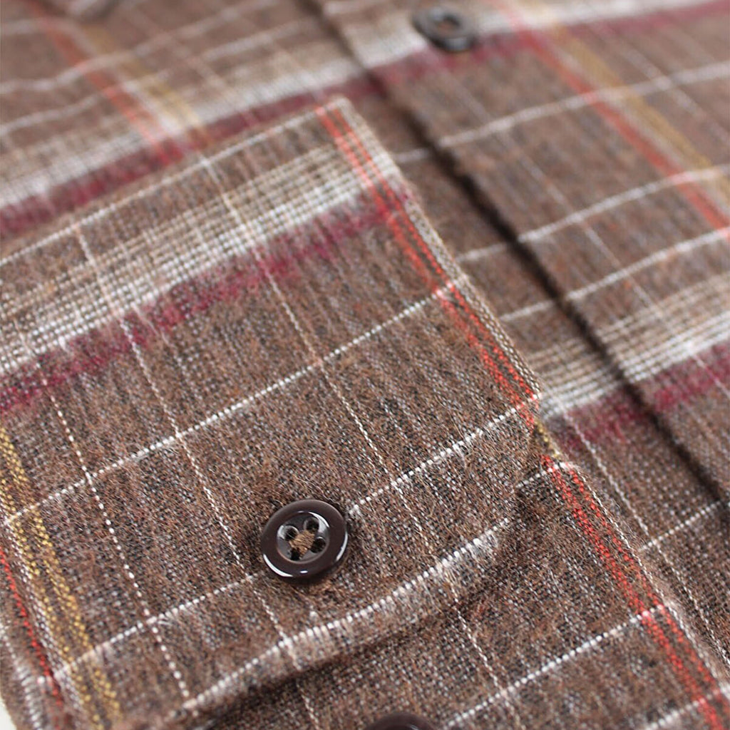 Jake Long Sleeve Checkered Pocket Collar Button-Up Shirt // Brown