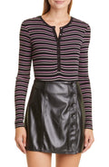 ATM Anthony Thomas Melillo Stripe Henley Bodysuit in Black Combo, Size Small