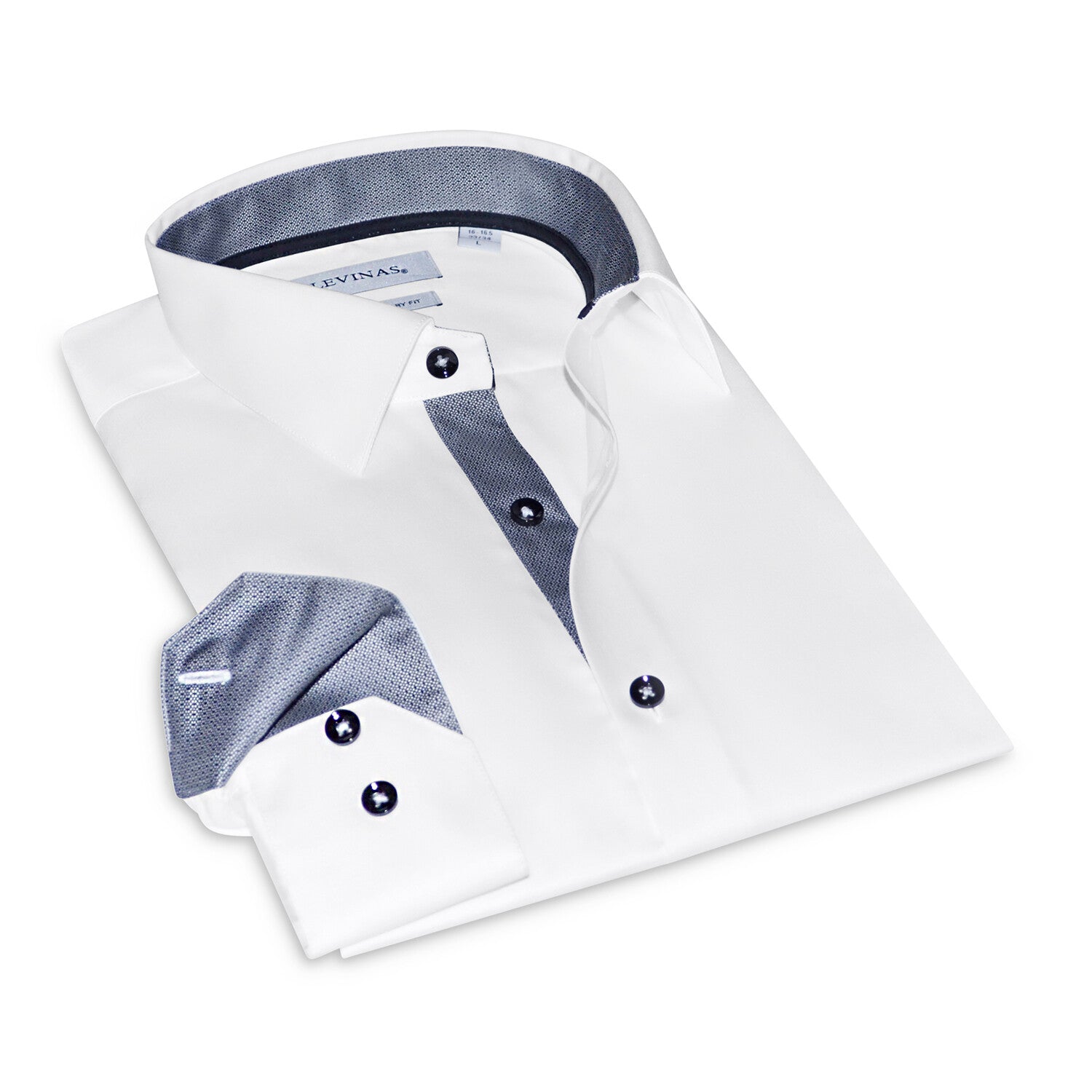 Contrast Collar & Cuff Button Up // White + Novelty Light Blue Trim