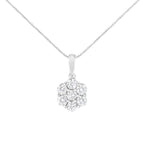 14K White Gold 2.00 Cttw Brilliant Round-Cut Diamond 7 Stone Flower Cluster 18" Pendant Necklace (H-I Color, SI2-I1 Clarity)