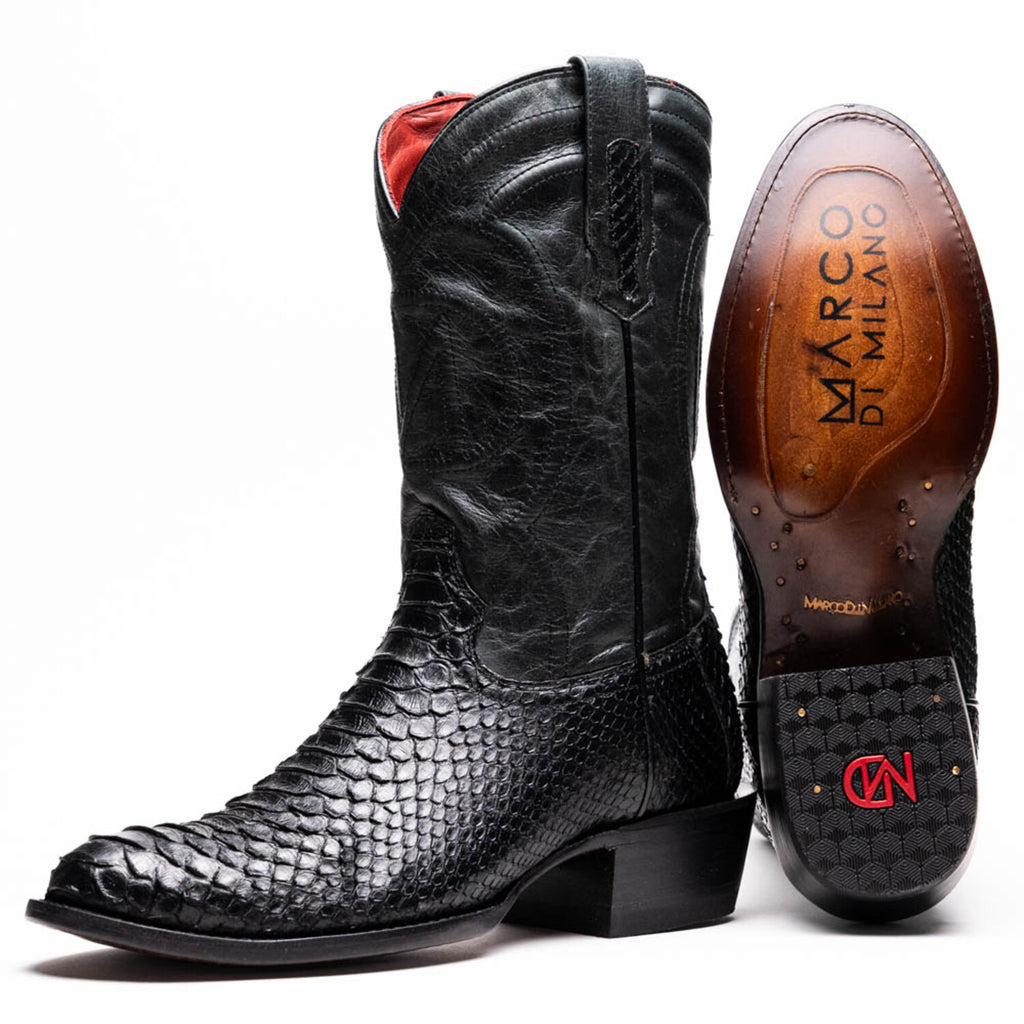 Kansas // Python Leather Western Boots // Black