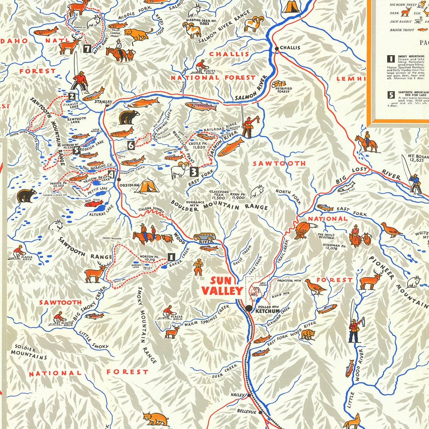 Vintage Map of Sun Valley Idaho, 1938