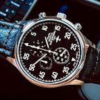 B-25 Mitchell Tribute - Stainless Steel, Polished Finish, Black Leather Band