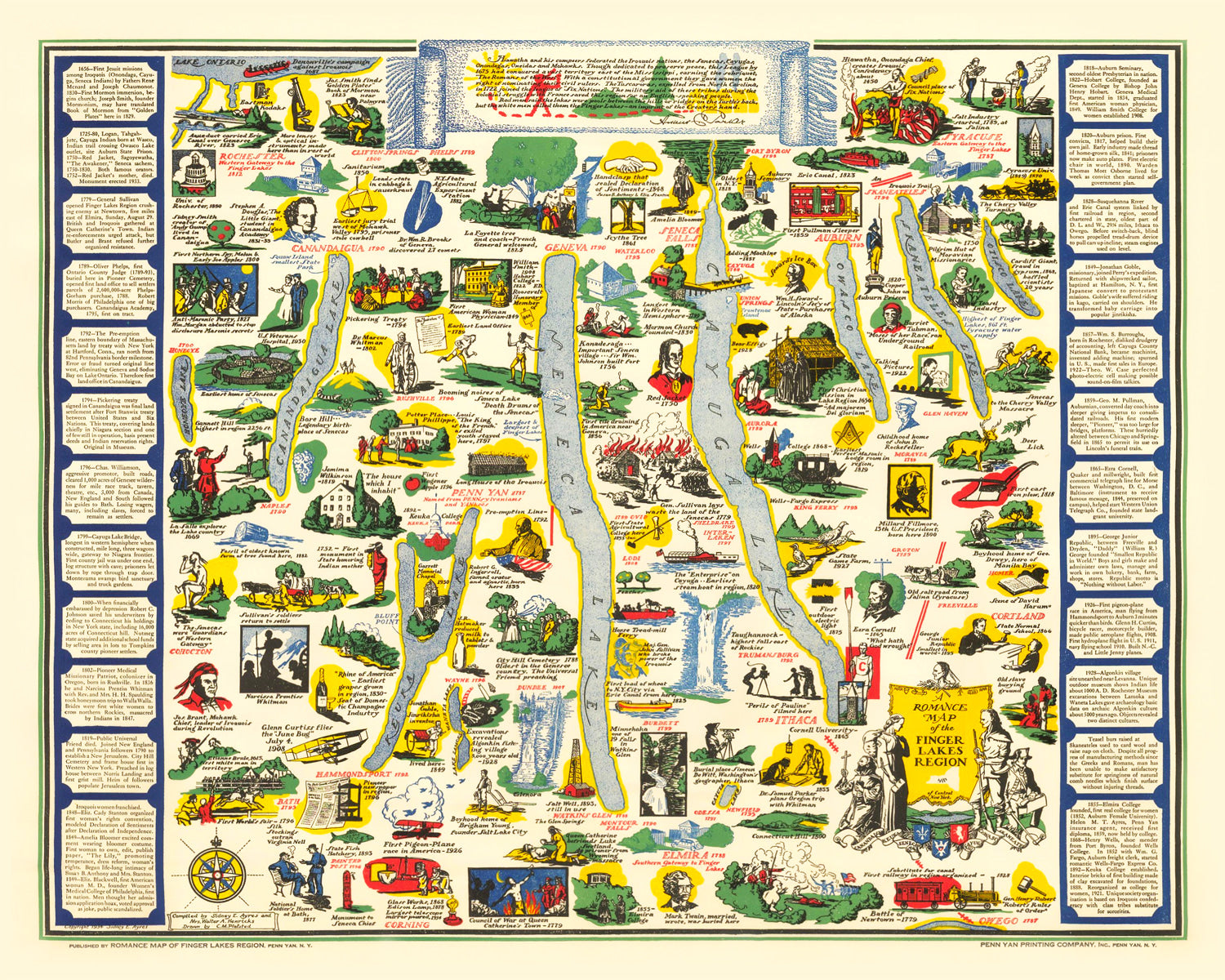 Vintage Map of Finger Lakes, 1934