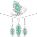 3.52 Carat Genuine Zambian Emerald and White Topaz .925 Sterling Silver 3 Piece Jewelry Set (Ring, Earrings, and Pendant w/ Chain)