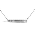 Sterling Silver Diamond Accent Milgrain Bar Pendant Necklace