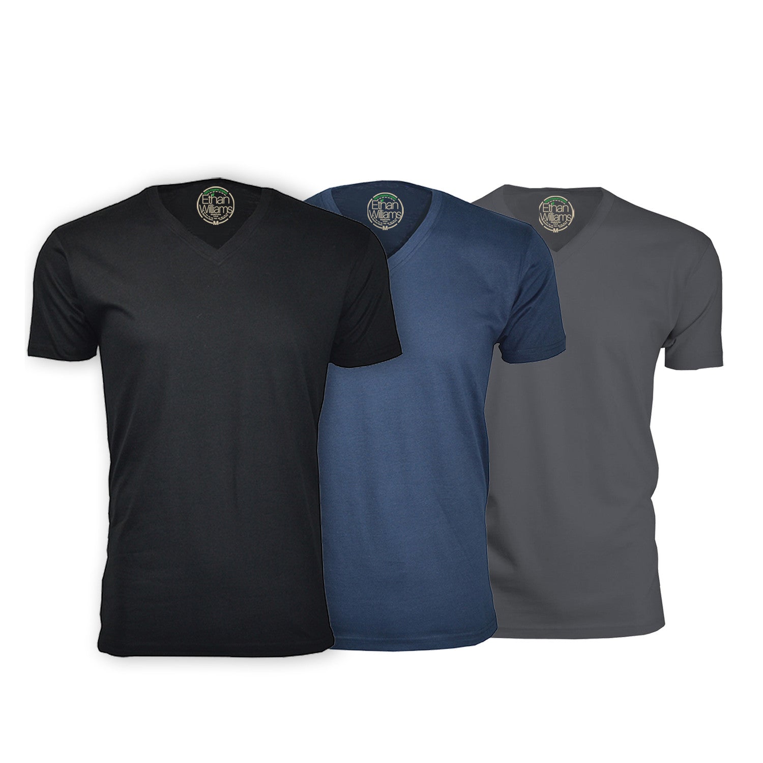 Semi-Fitted V Neck T-Shirt // Black + Navy + Heavy Metal // Pack of 3