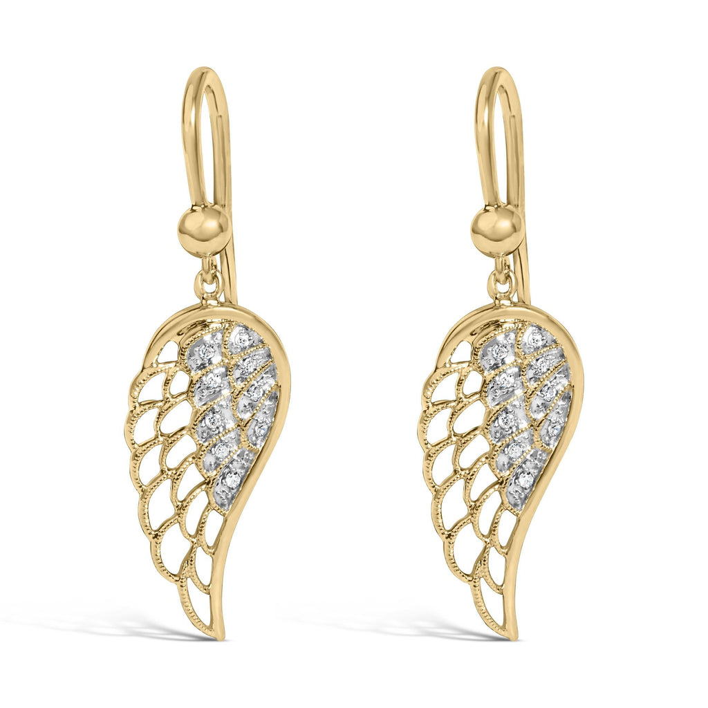 Gold Vermeil Diamond Accent Angel Wing Drop Earring