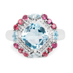 4.73 Carat Genuine Blue Topaz and Rhodolite .925 Sterling Silver Ring