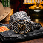 Arkansas // Python Leather Belt // Antique Newspaper