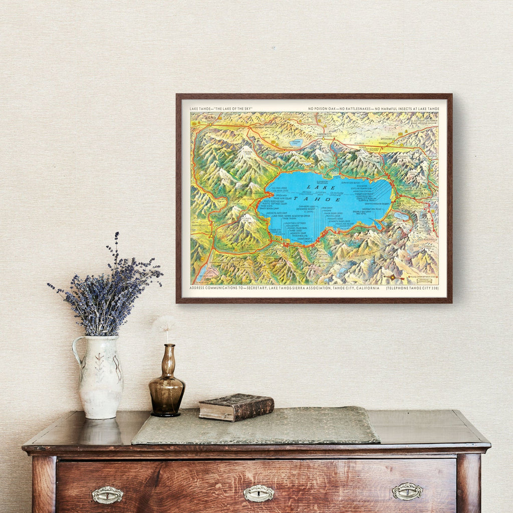 Vintage Map of Lake Tahoe 1935