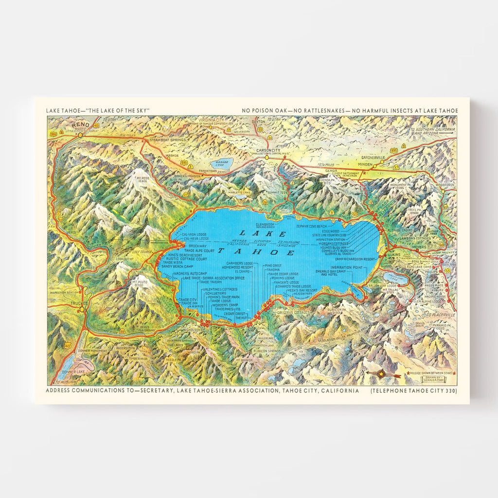 Vintage Map of Lake Tahoe 1935