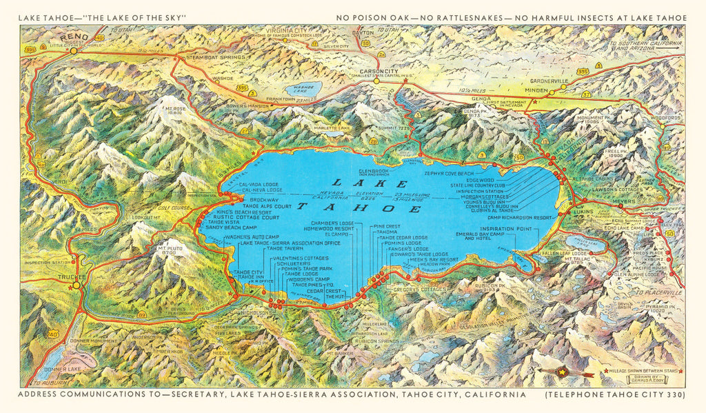 Vintage Map of Lake Tahoe 1935