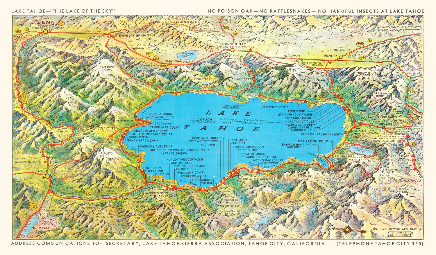 Vintage Map of Lake Tahoe 1935