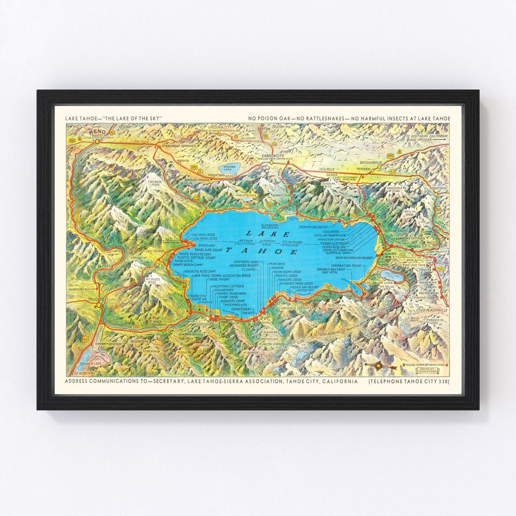 Vintage Map of Lake Tahoe 1935