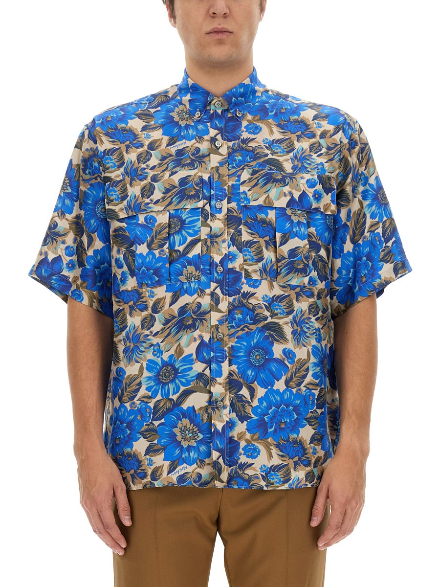 Moschino Men Blue Flowers Allover Print Shirt