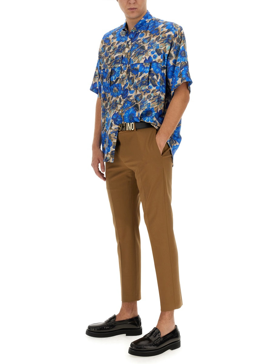 Moschino Men Blue Flowers Allover Print Shirt