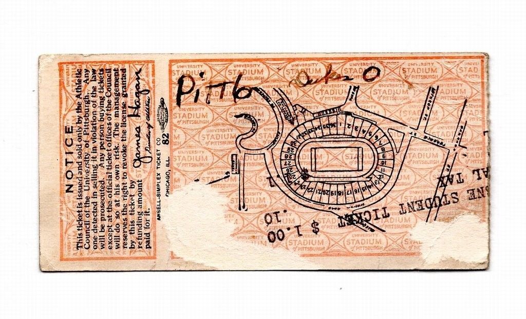 1937 Pitt vs. Duquesne Football Ticket Stub at Pitt Stadium 10/9/37 129651