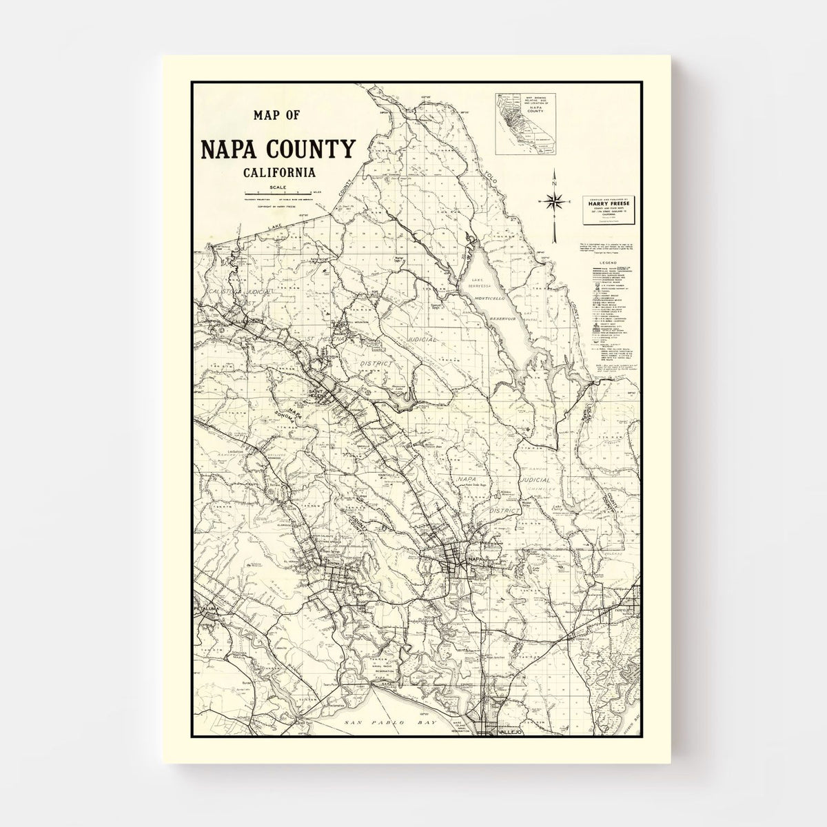 Vintage Map of Napa County, California 1950