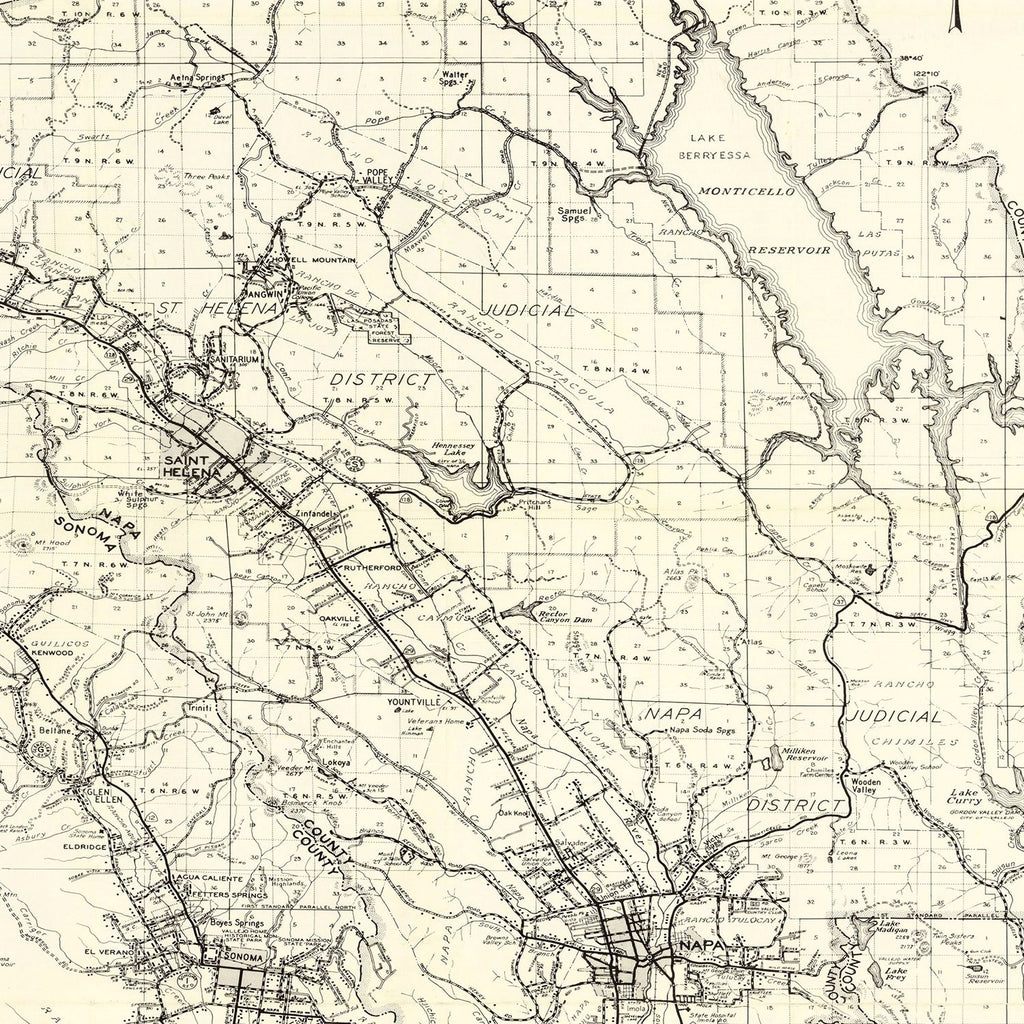 Vintage Map of Napa County, California 1950