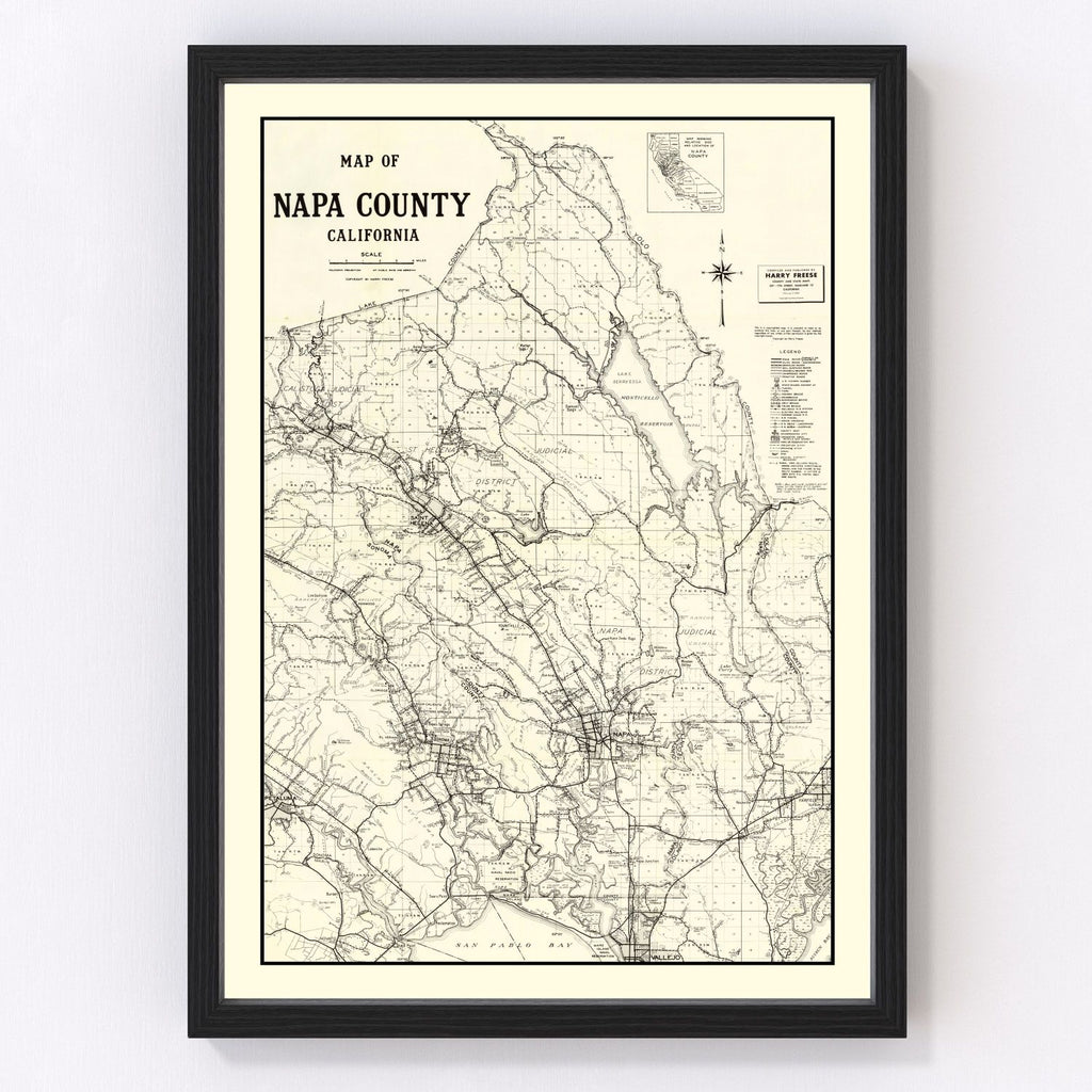 Vintage Map of Napa County, California 1950