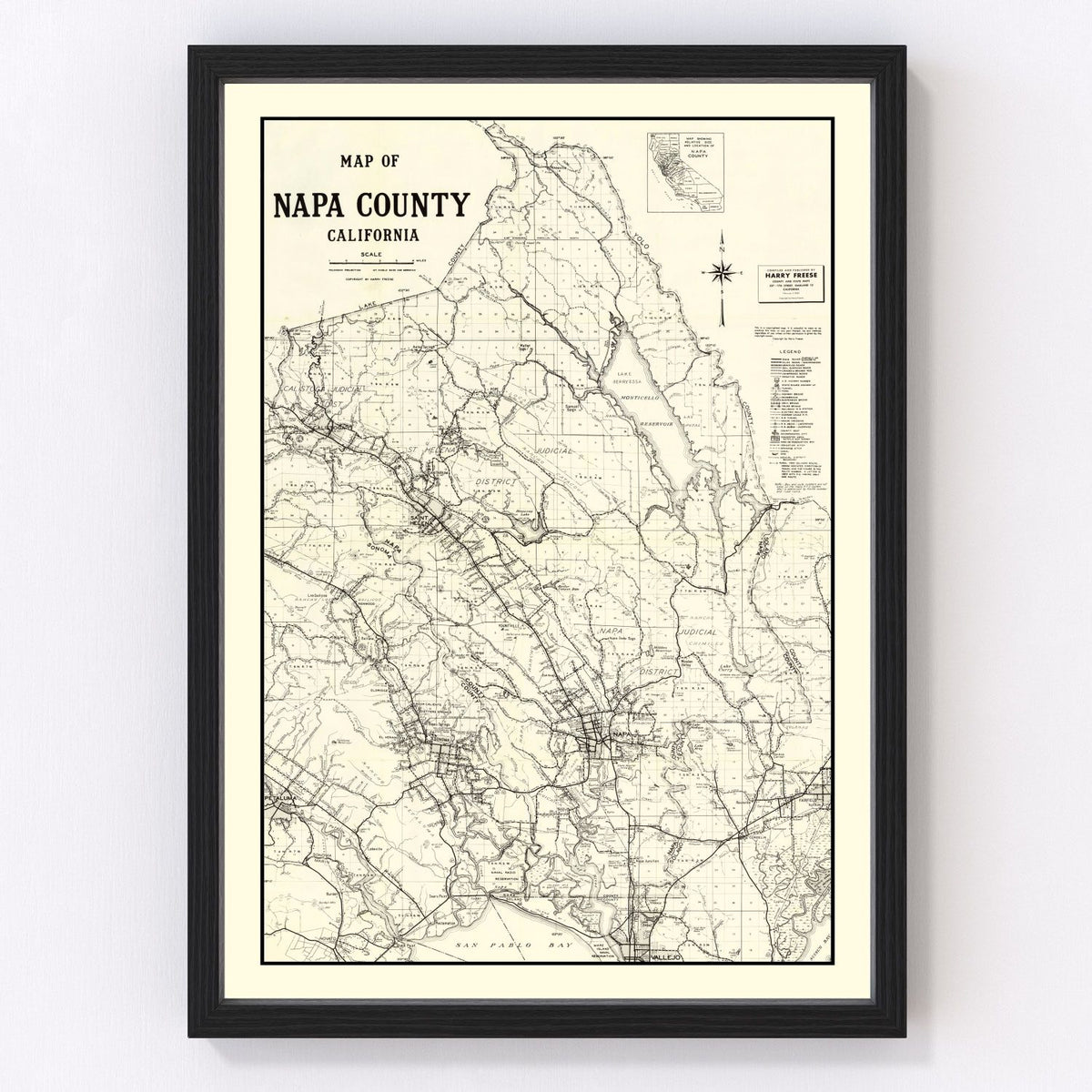 Vintage Map of Napa County, California 1950