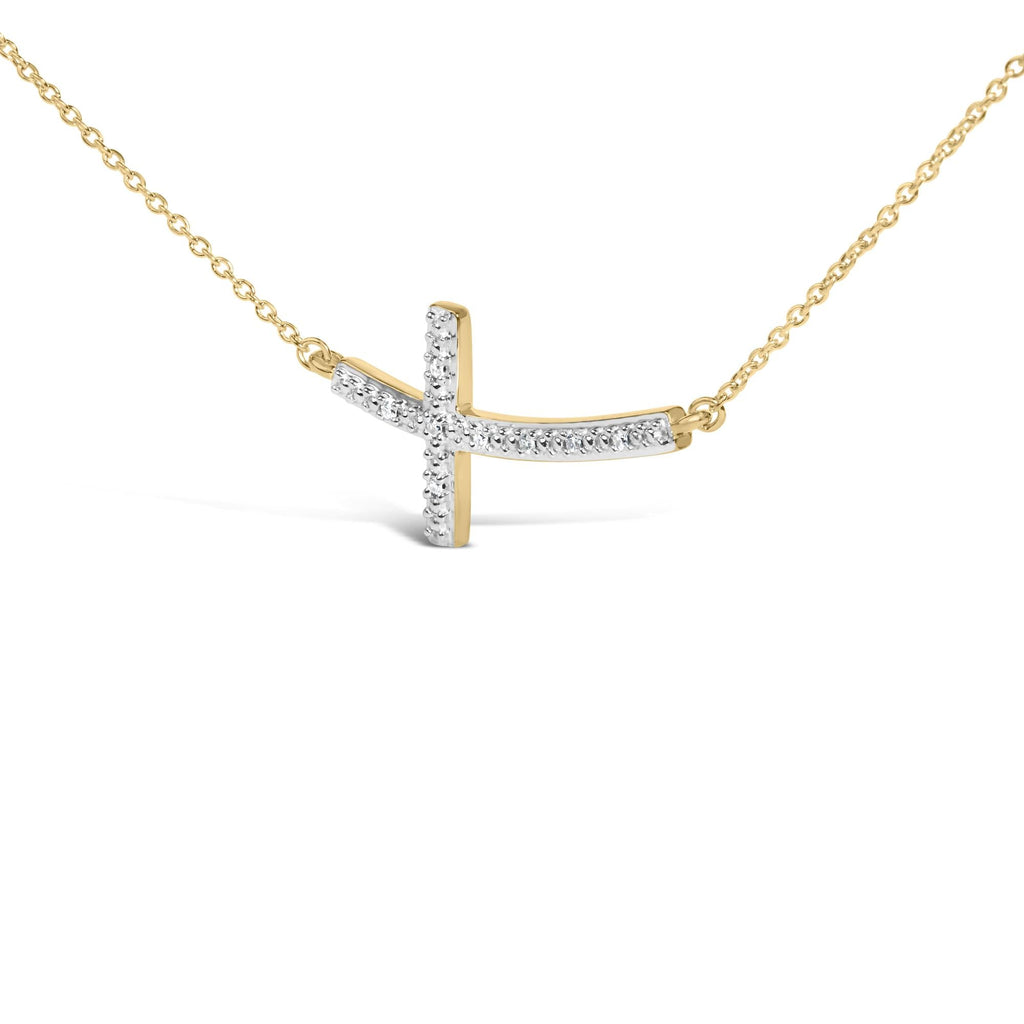 Gold Vermeil Diamond Accent Cross Bar Necklace