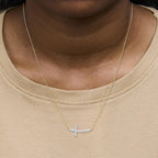Gold Vermeil Diamond Accent Cross Bar Necklace