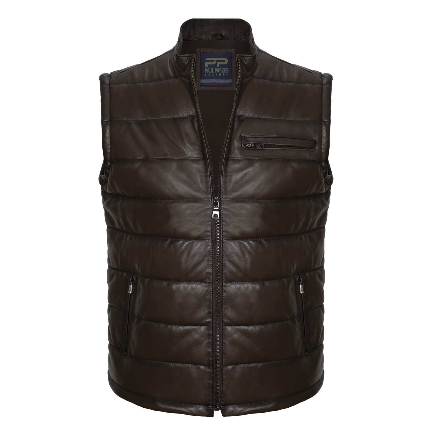Zip Up Striped Quilted Vest // Brown