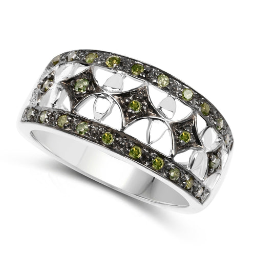 0.32 Carat Genuine Green Diamond .925 Sterling Silver Ring