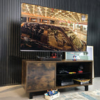 Rustic Brown TV Console With Push-To-Open Storage Cabinet For TV