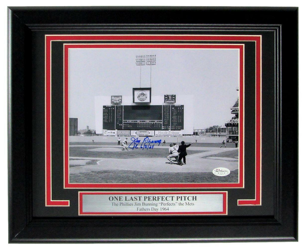 Jim Bunning HOF Perfect Game  Phillies Signed 8x10 Photo Framed JSA 163454