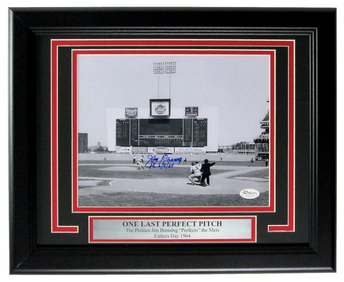 Jim Bunning HOF Perfect Game  Phillies Signed 8x10 Photo Framed JSA 163454