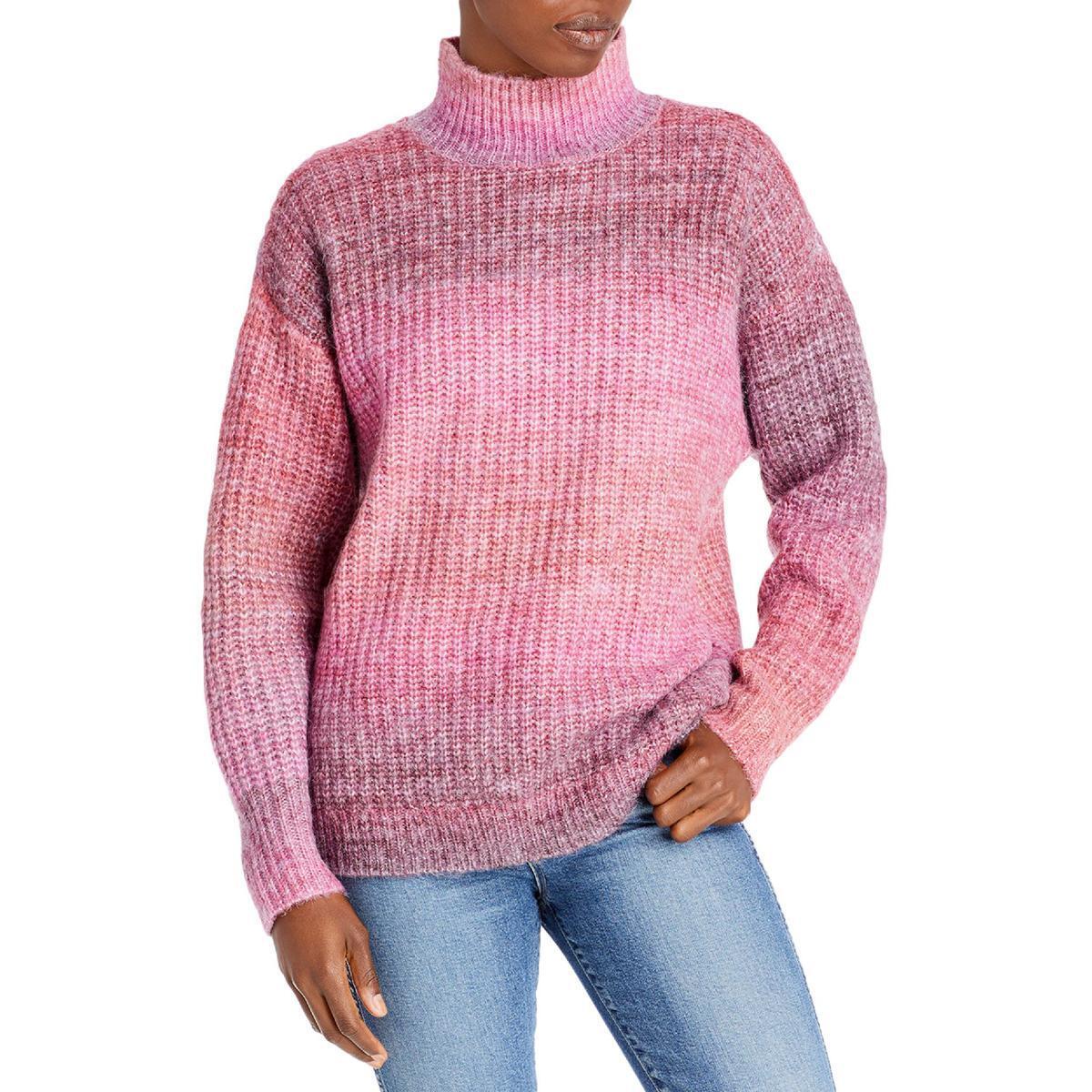 Aqua Women's Knit Marled Turtleneck Sweater Pink Size Large