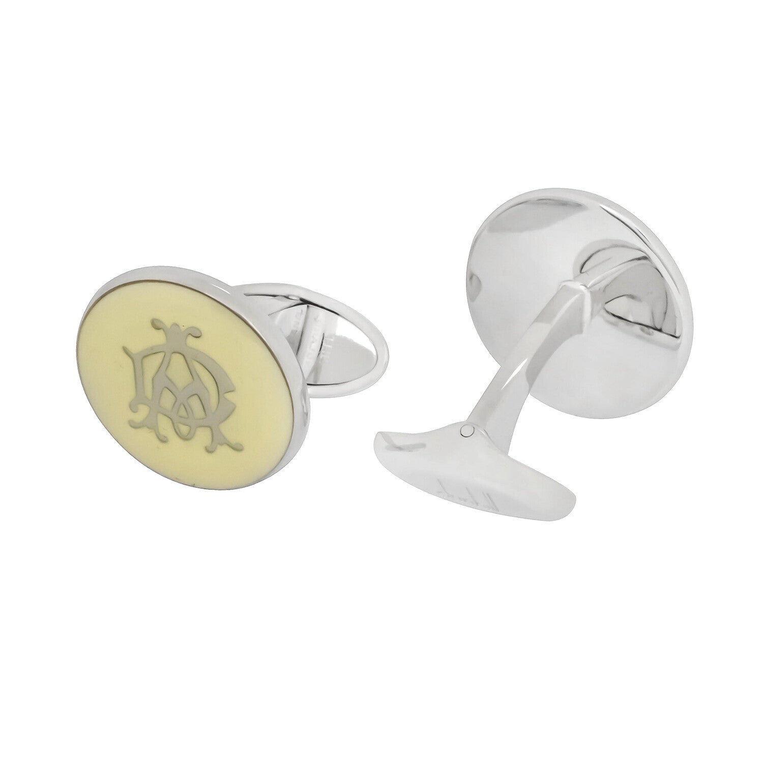 Dunhill Cadogan Silver + White Rhodium Plate + Enamel Cufflinks // Store Display
