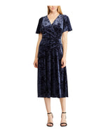 Ralph Lauren Women's Short Sleeve V Neck Midi Sheath Dress Blue Size 12