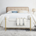 Elegant Upholstered Storage Bench With Cylindrical Arms And Iron Legs