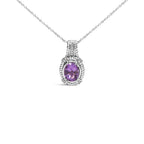 .925 Sterling Silver 9x7mm Oval Purple Amethyst and Round Diamond Accent Fashion Drop Pendant 18 Inch Necklace (I-J Color, I1-I2 Clarity)