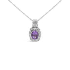 .925 Sterling Silver 9x7mm Oval Purple Amethyst and Round Diamond Accent Fashion Drop Pendant 18 Inch Necklace (I-J Color, I1-I2 Clarity)
