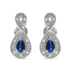 .925 Sterling Silver 4.5 x 3mm Pear Sapphire Gemstone and Diamond Accent Infinity Drop Stud Earrings (H-I Color, SI1-SI2 Clarity)