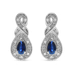 .925 Sterling Silver 4.5 x 3mm Pear Sapphire Gemstone and Diamond Accent Infinity Drop Stud Earrings (H-I Color, SI1-SI2 Clarity)
