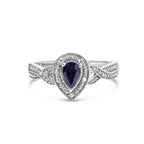 .925 Sterling Silver 6x4mm Pear Sapphire Gemstone with Diamond Accent Fashion Halo Ring (H-I Color, SI1-SI2 Clarity) - Size 7