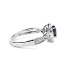 .925 Sterling Silver 6x4mm Pear Sapphire Gemstone with Diamond Accent Fashion Halo Ring (H-I Color, SI1-SI2 Clarity) - Size 7